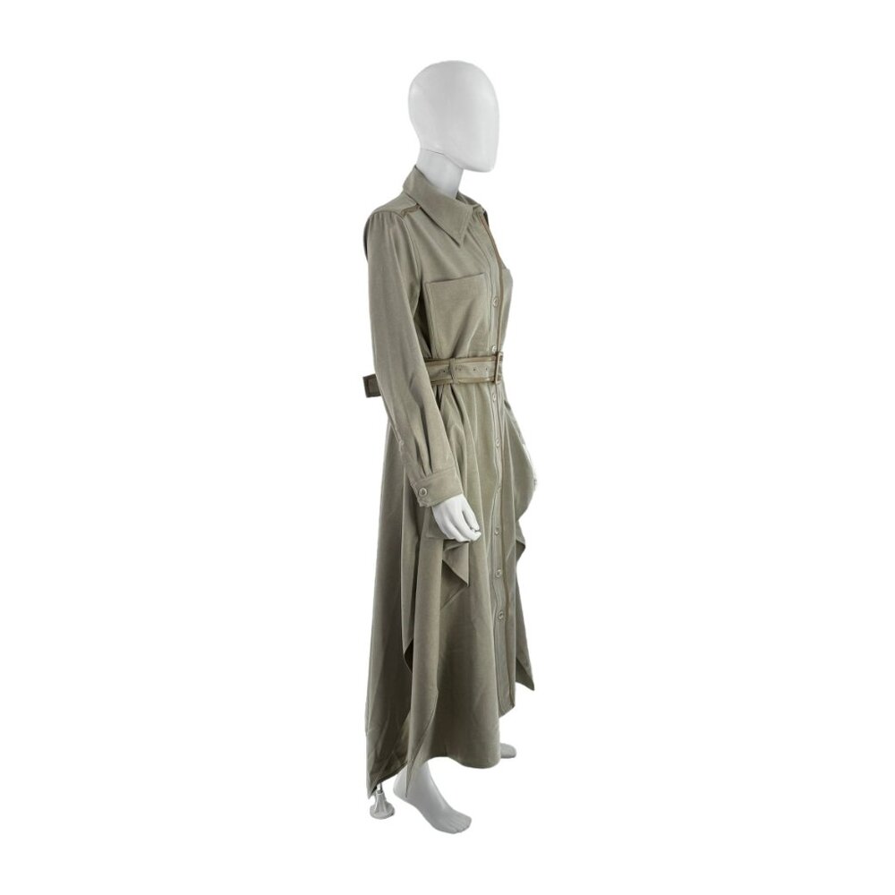 Tuckernuck NEW Sage Green Faux Leather Trim Collared Maxi Dress Size M - Picture 4 of 13